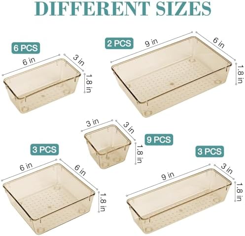 23 PCS Drawer Organizer Set, 5 Size Bathroom and kitchen organizer Trays