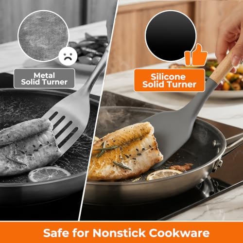 33 Pcs Silicone Kitchen Cooking Utensils Set, Wood Handle & Holder