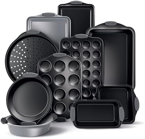 Country Kitchen Nonstick Stackable Bakeware Set - Heavy Duty, Durable, Easy Release Baking Set, Grey, 10 Pcs