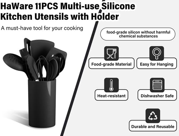 HaWare 11 PCS Silicone Cooking Utensils Set, Black