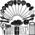 Umite Chef Thickened Kitchen Utensils Set- Silicone Cooking Utensils Set for Nonstick Cookware-Silicone Spatulas Set, Heavy Duty Stainless Steel Handle-Black Kitchen Gadgets Tools Set