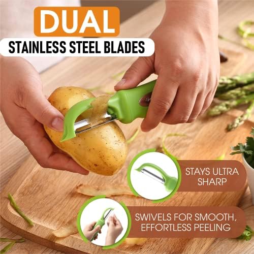 Spring Chef Swivel Vegetable Peeler for Kitchen w/Soft Grip Handle, Green