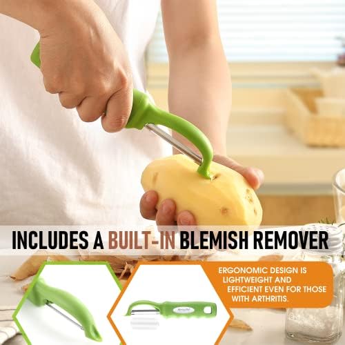 Spring Chef Swivel Vegetable Peeler for Kitchen w/Soft Grip Handle, Green
