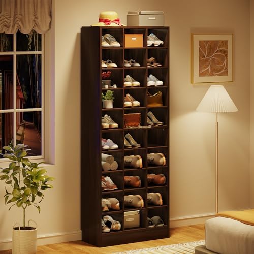 Tribesigns 10-Tier Shoe Storage Cabinet, Espresso Wooden Shoe Rack with 30 Cubbies, Freestanding Tall Entryway Shoe Organizer for Closet, Entryway, Living Room