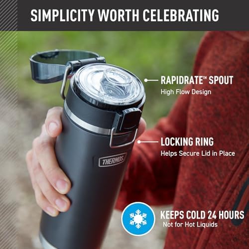 THERMOS ICON SERIES, Stainless Steel Water Bottle with Spout - 24 Ounce, Matte Stainless Steel - Vacuum Insulated Water Bottle with Lid