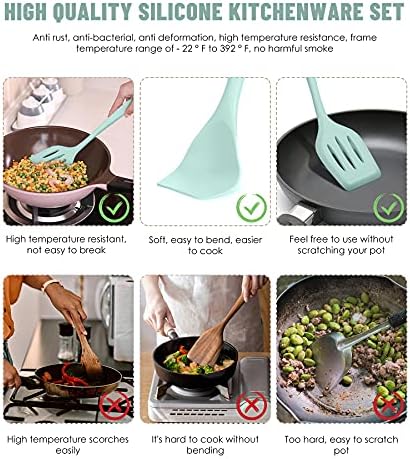 Green Kitchen Utensils Set-12 Pieces Silicone Cooking Utensils Set