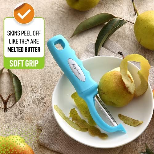 Spring Chef Swivel Potato Peeler with Soft Grip Handle, Set of 2, Aqua Sky