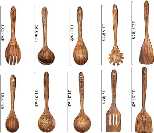 Wooden Spoons for Cooking,10 Pack Wooden Utensils for Cooking Wooden Cooking Utensils Wooden Kitchen Utensils Set Natural Teak Wooden Spatulas for Cooking