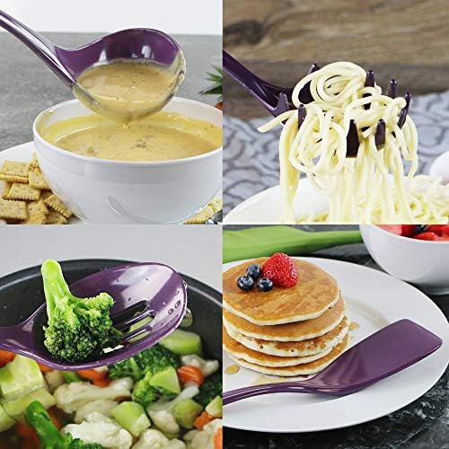 Reston Lloyd 6 Piece Kitchen Utensil Holder for kitchen counter, Utensils crock with Heat Resistant Spoon, Slotted Spoon, Ladle, Spatula BPA Free, Plum