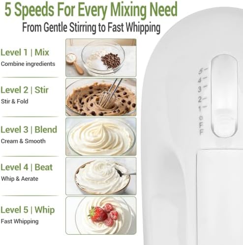 WEPSEN 5-Speed Electric Hand Mixer, 4 Large Mixing Bowls Set, Handheld Mixers with Whisks Beater, Stainless Steel Metal Nesting Bowl Measuring Cups Spoons Kitchen Cake Blender for Baking Supplies