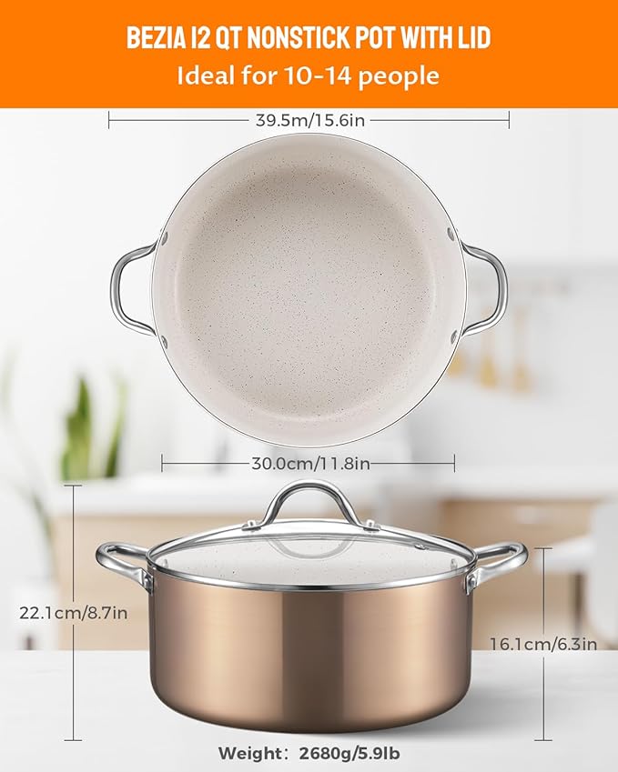 BEZIA Large 12 Quart Nonstick Cooking Pot - Image 2