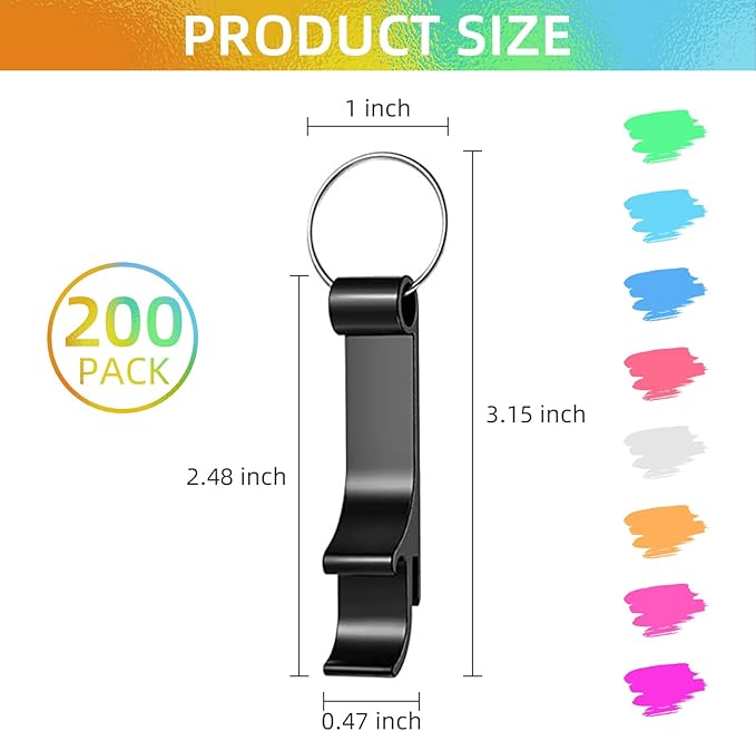 200 Pack Colorful Metal Bottle Opener Keychains, Tiny Opener Party Favor - Image 2