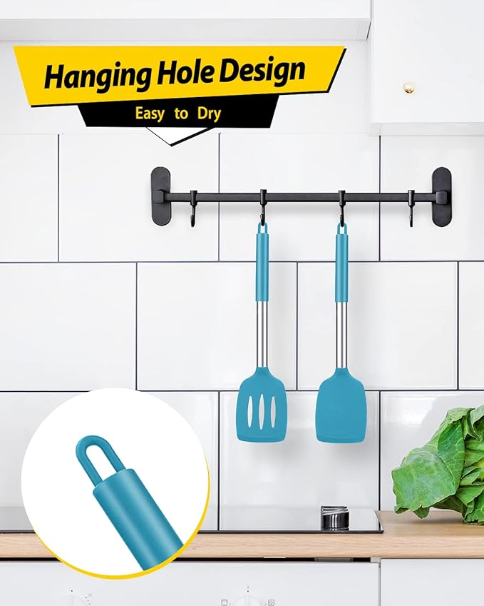 Pack of 2 Silicone Solid Turner, Non Stick Slotted Kitchen Spatulas, High Heat - Image 4