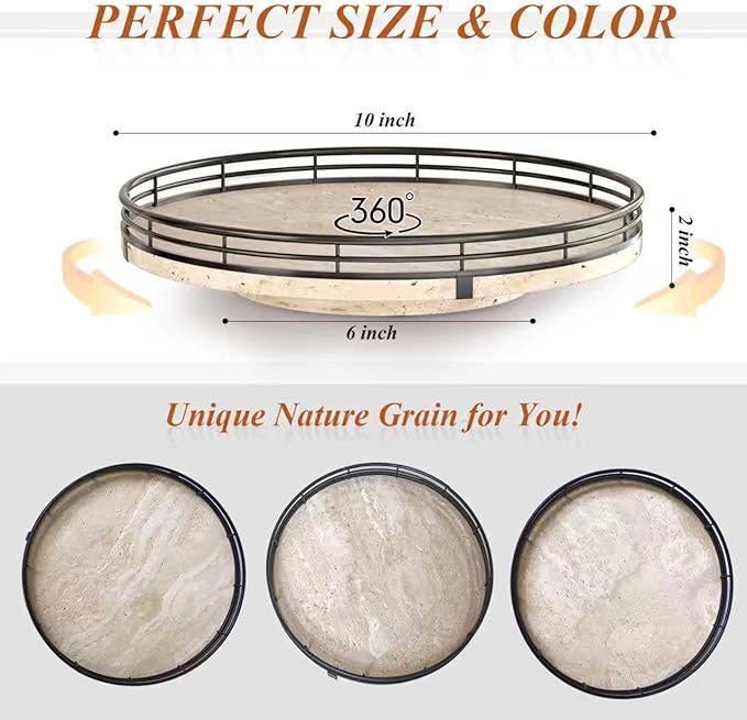 Italian Natural Travertine Lazy Susan Turntable - Image 6