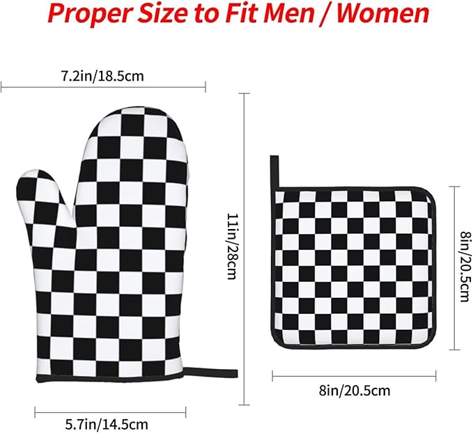 Checkered Black and White Plaid Oven Mitts and Pot Holders Set of 4, Heat - Image 4