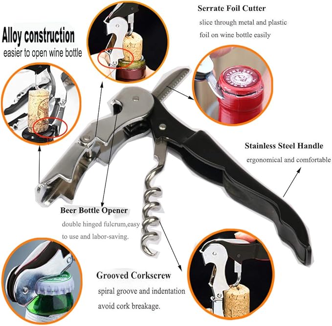Professional Waiter Corkscrew Wine Openers Set, Heavy Duty Stainless Steel - Image 2