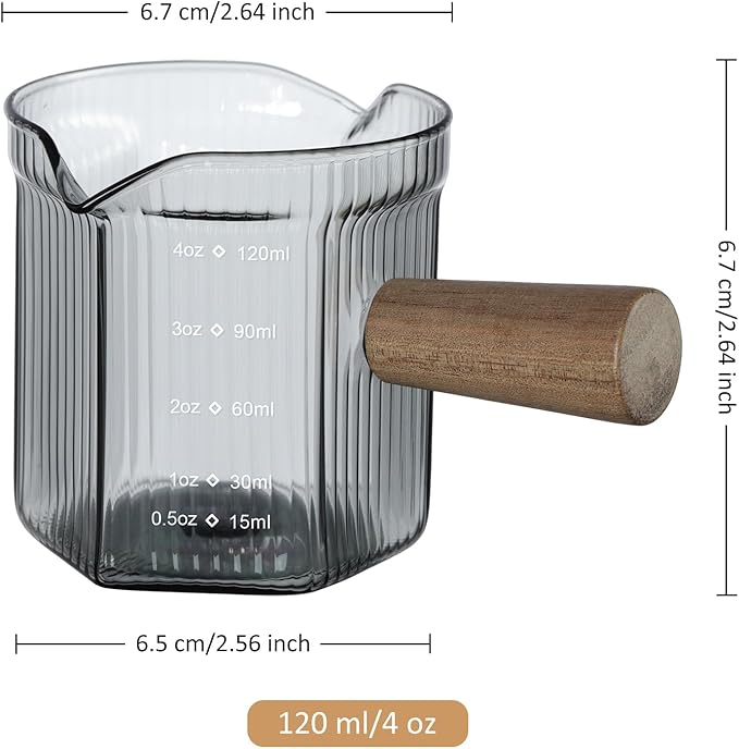 Joeyan 4 oz Grey Double Spouts Measuring Triple Pitcher Milk Cup - Image 2
