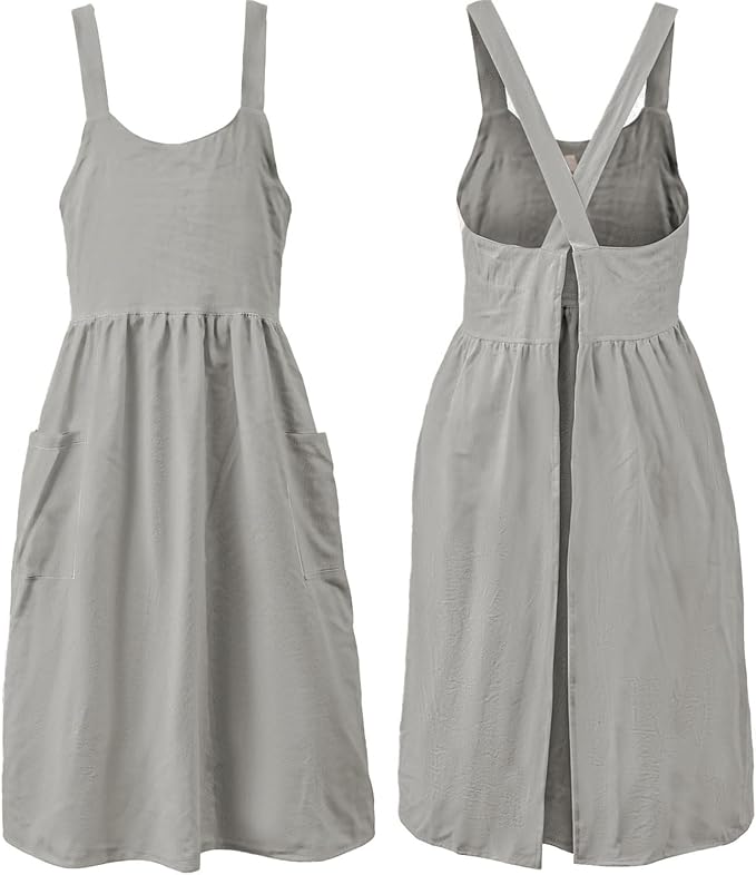 Uaussi Cotton Linen Apron Cross Back Work Apron by Uaussi