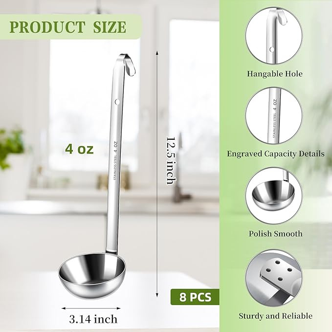 8 PCS Stainless Steel Ladle Soup Handle Ladle - Image 2