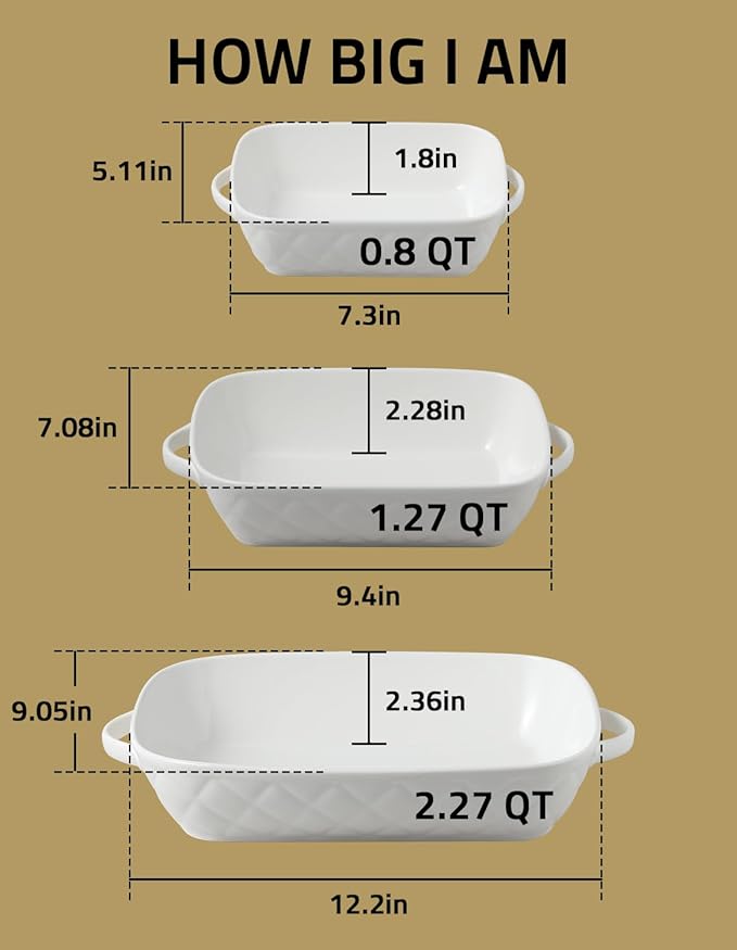 Sweejar Casserole Dishes for Oven, Baking Dish Set of 3, Ceramic Bakeware Set - Image 3