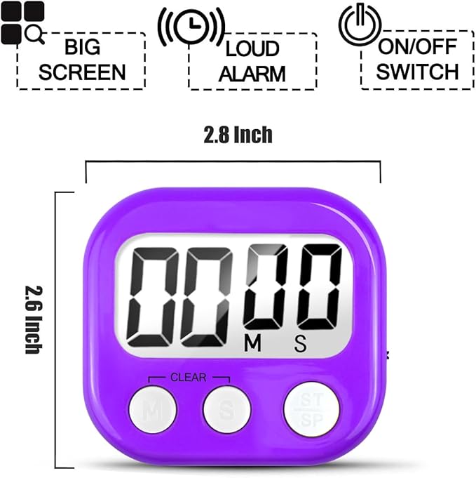 6 Pack Digital Kitchen Timer for Cooking Big Digits Loud Alarm Magnetic Backing - Image 5