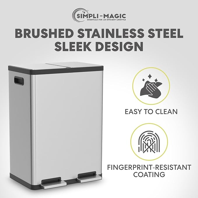 Simpli-Magic 16 Gallon Dual Compartment Step Trash Can – Kitchen Garbage Can - Image 8