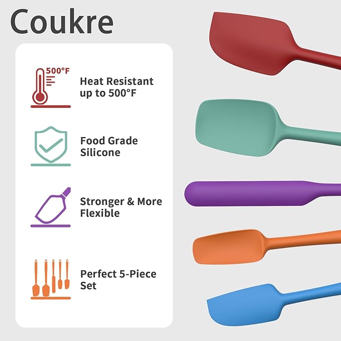 Coukre Silicone Spatula Set of 5, High Heat Resistant, Food Grade Silicone - Image 3
