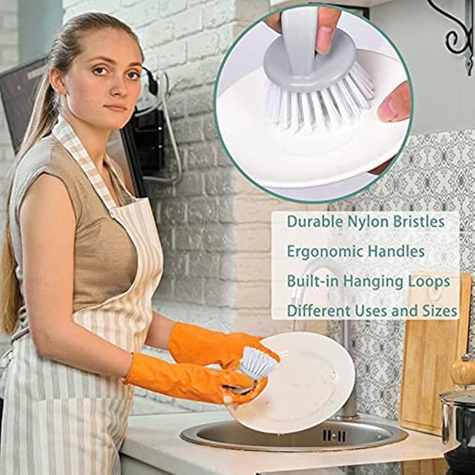 Dish & Bottle Brush Set, 4-Piece Kitchen Cleaning Brushes, Plastic Handles - Image 4