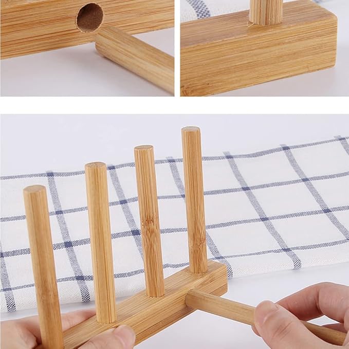 INNERNEED Bamboo Wooden Plate Racks Dish Stand Holder Kitchen Storage Cabinet - Image 7