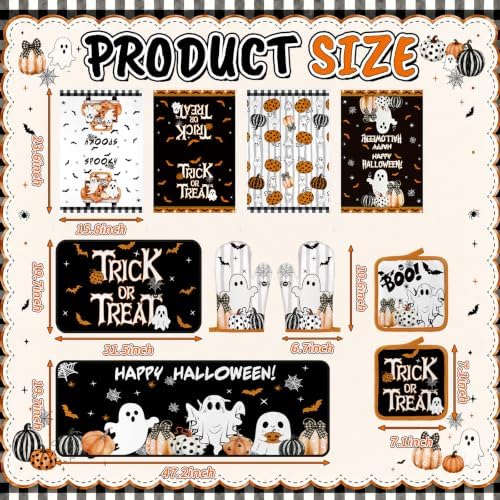 Fanfanwin 10 Pcs Halloween Ghost Kitchen Decor Accessories Set with Rugs