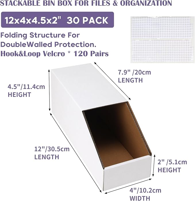 EXYGLO Stackable Cardboard Storage Bins 30 Pack, Corrugated Organizer Bins - Image 2