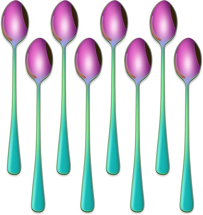 7.5 Inches Rainbow Stainless Steel Ice Tea Spoon, Colorful Cocktail Mixing Spoon by DEHOVKitchen