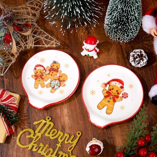 JarThenaAMCS 2Pcs 4.7inch Christmas Spoon Rest Cute Gingerbread Man Candy Snowflake Small Coffee Spoon Holder for Xmas Winter Bar Coffee Station Accessories