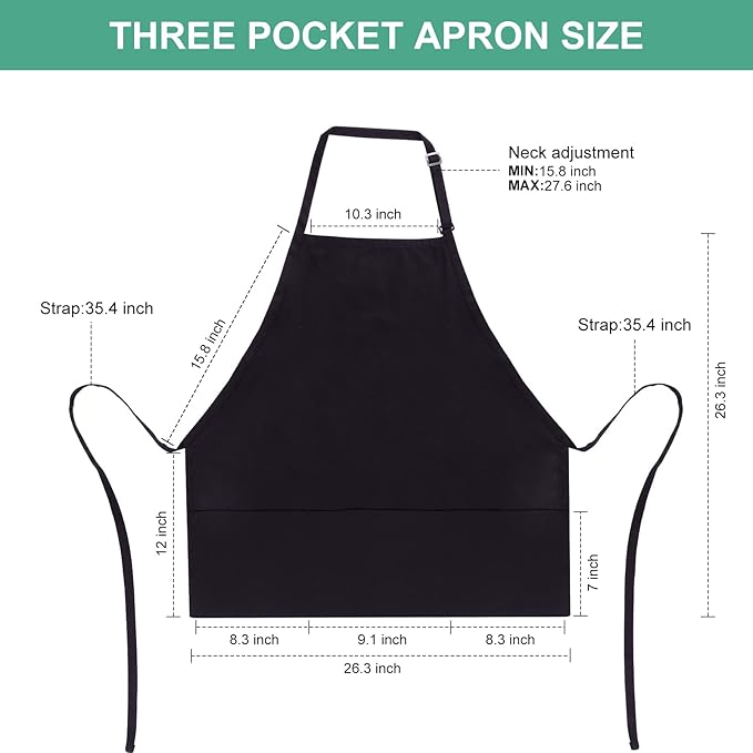 Jubatus 2 Pack 3 Pockets Adjustable Bib Apron Chef Kitchen Cooking Aprons - Image 6