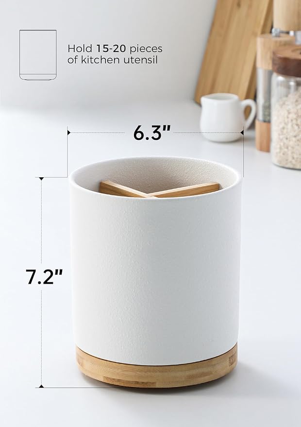 LoeJan 3 Compartment Utensil Holder, Extra Large Utensil Crock, Stable Ceramic - Image 2