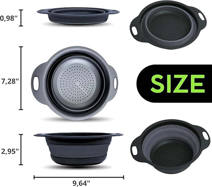 Black Silicone Collapsible Colanders - Image 2