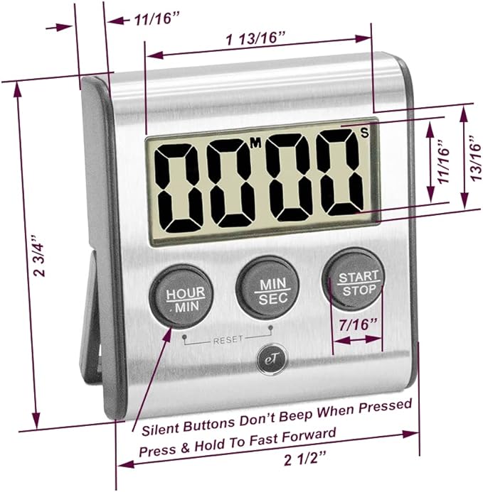 Elegant Digital Kitchen Timer, Stainless Steel Model eT-78, Displays 0-99 Min. - Image 4