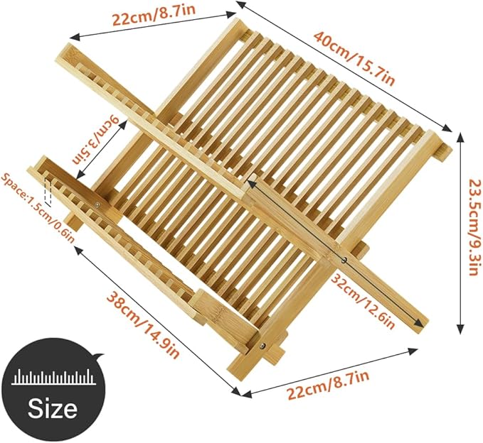 KKTONER Bamboo Dish Drying Rack 2 Tier Foldable Plate Organizer Collapsible - Image 3