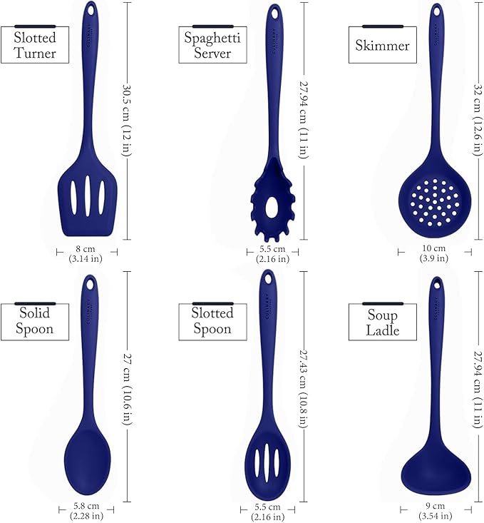 Culinary Couture Blue Silicone Kitchen Utensils Set of 6, Non-Stick - Image 3