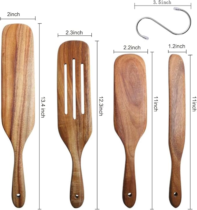 Spurtle Set, Natural Acacia Wooden Kitchen Utensils Set of 4, Wooden Spoons - Image 6