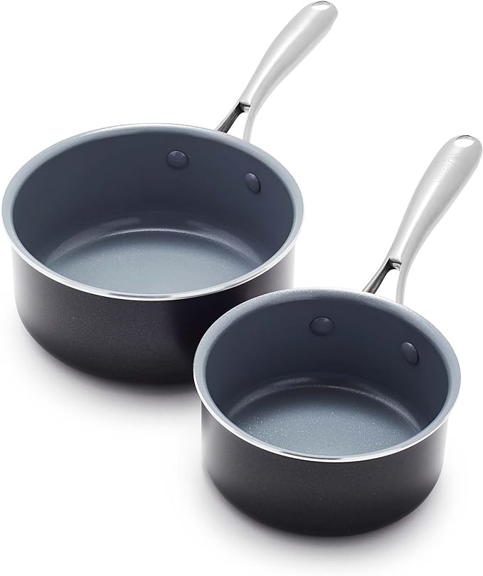 GreenPan Swift Healthy Ceramic Nonstick, 1QT and 2QT Saucepan Set, Stainless by GreenPan