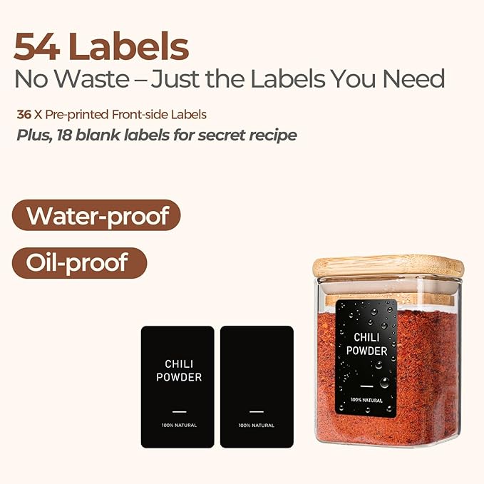 ComSaf Spice Jars with Label 4oz 16 Pack, Glass Spice Jars with Bamboo Lid - Image 6