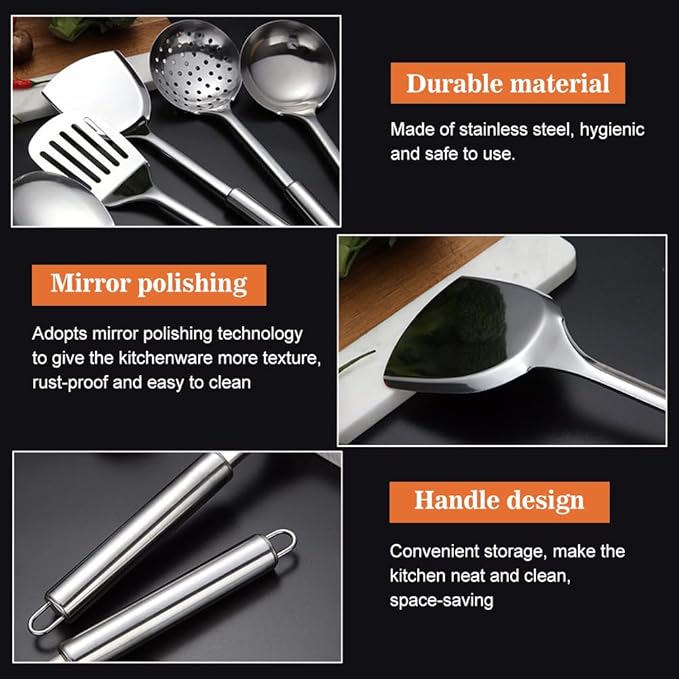 5 PCS Cooking Utensils Set Stainless Steel Kitchen Utensils Gadgets Resistant - Image 6