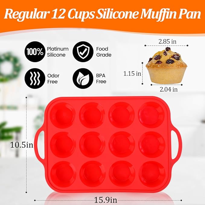 CAKETIME Silicone Muffin Pan, Metal Reinforced Frame Silicone Cupcake Pan - Image 4