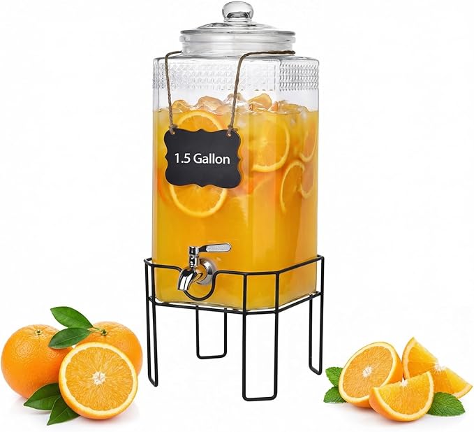 1.5 Gallon Glass Drink Dispenser, Drink Dispensers by Edycur