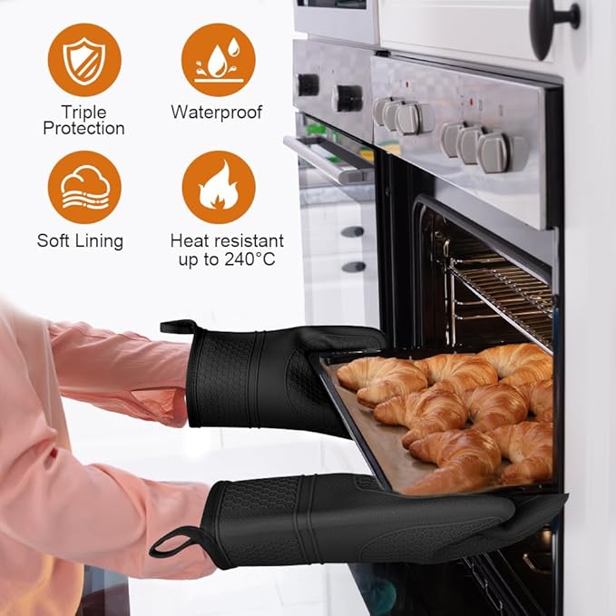 AUAUY Oven Mitts with 2 Potholders, Silicone Oven Gloves Heat Resistant 464°F - Image 4