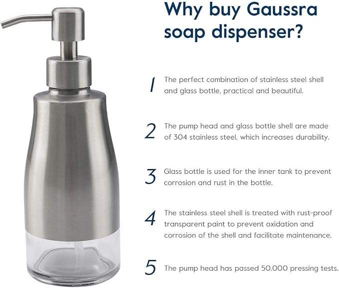 Gaussra Soap Dispenser with Coaster and Stickers, Brushed Nickel Stainless - Image 8