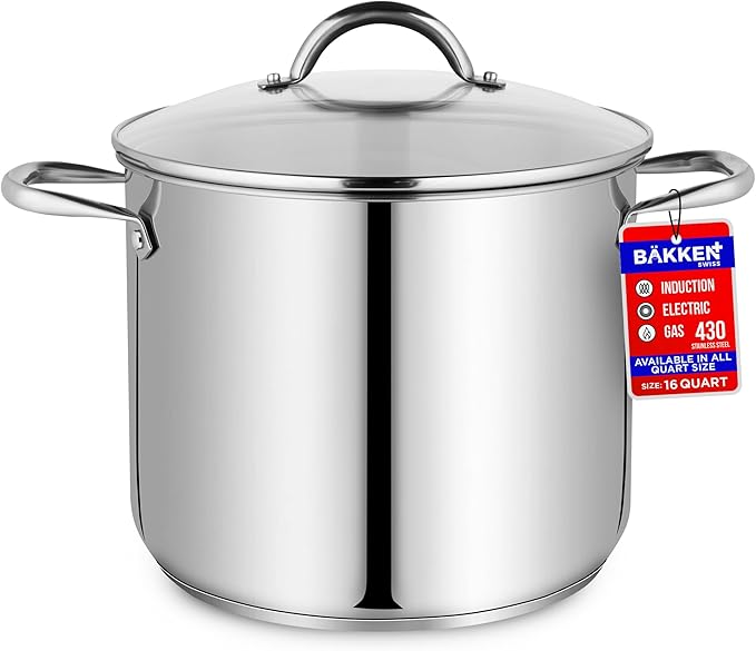 Stainless Steel Stockpot with Tempered Glass Lid 16 Quart, Durable 18/0 by Unknown