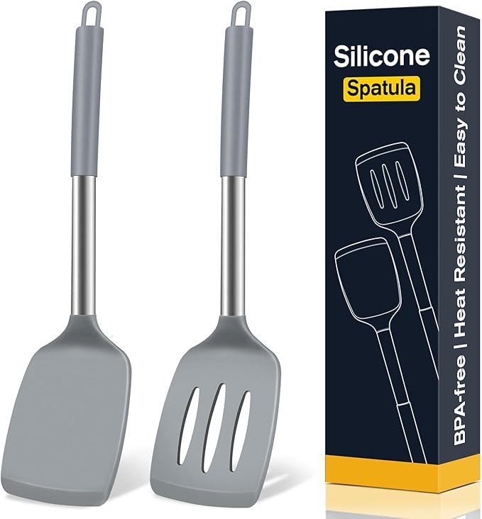 2 Pack Silicone Spatula Set, Solid & Slotted Turner by Unknown