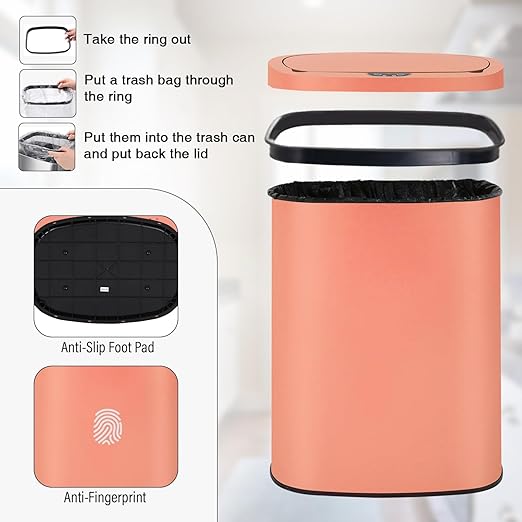 PayLessHere | 13 Gallon Stainless Steel Trash Can | Pink | Automatic Touchless - Image 6